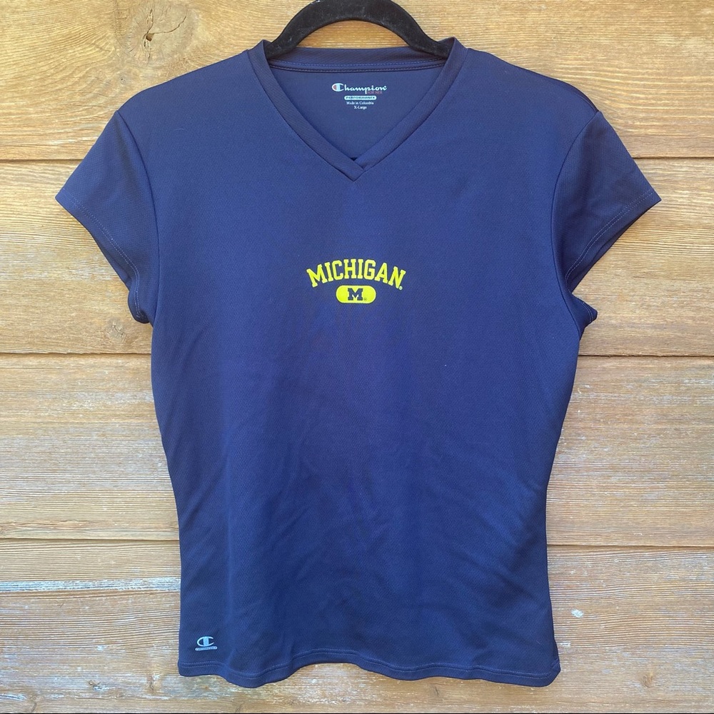 Champion University of Michigan Fitted Blue V-neck Cap Sleeve Top